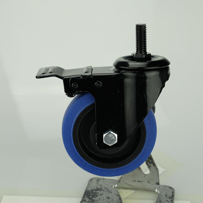 5 Inch Thermoplastic Rubber Wheels Threaded Stem Blue TPR Swivel Trolley Wheel Casters