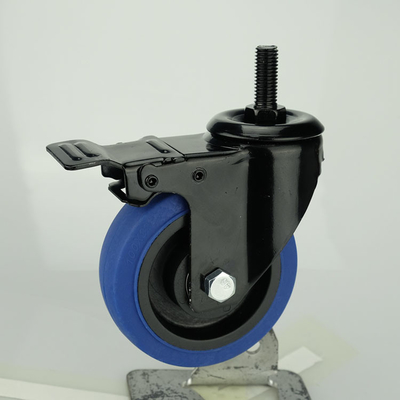 5 Inch Thermoplastic Rubber Wheels Threaded Stem Blue TPR Swivel Trolley Wheel Casters