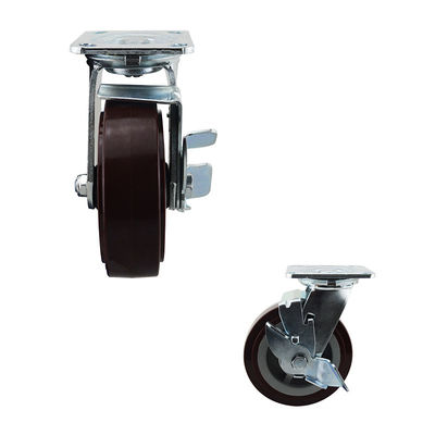 Red PU Wheel Swivel Single Brake 6 Inch Heavy Duty Casters