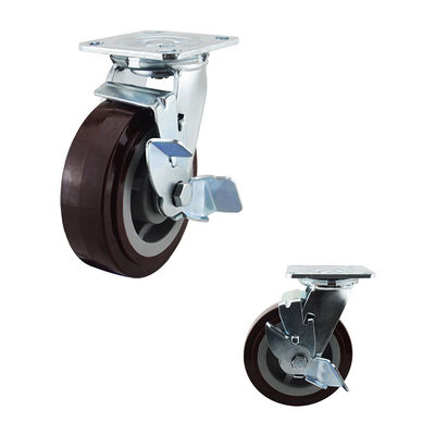 Red PU Wheel Swivel Single Brake 6 Inch Heavy Duty Casters