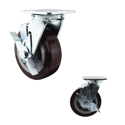 Red PU Wheel Swivel Single Brake 6 Inch Heavy Duty Casters