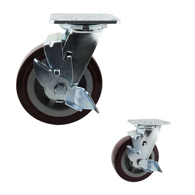 Red PU Wheel Swivel Single Brake 6 Inch Heavy Duty Casters