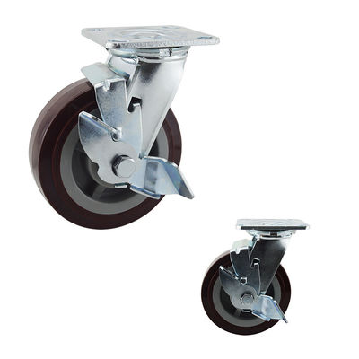 Red PU Wheel Swivel Single Brake 6 Inch Heavy Duty Casters