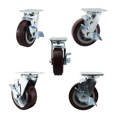 Red PU Wheel Swivel Single Brake 6 Inch Heavy Duty Casters
