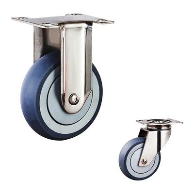 100x30mm 304SS TPR Threaded Stem Double Lock Medium Duty Caster Wheels