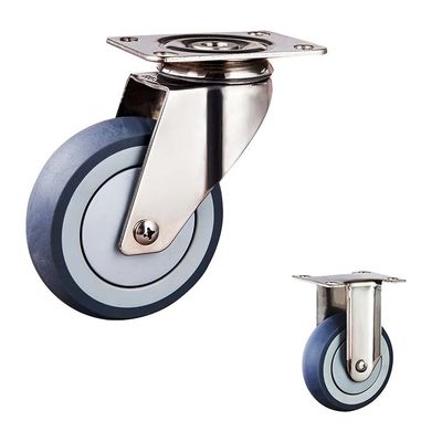 100x30mm 304SS TPR Threaded Stem Double Lock Medium Duty Caster Wheels