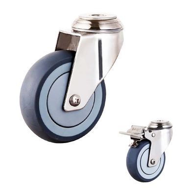 100x30mm 304SS TPR Threaded Stem Double Lock Medium Duty Caster Wheels