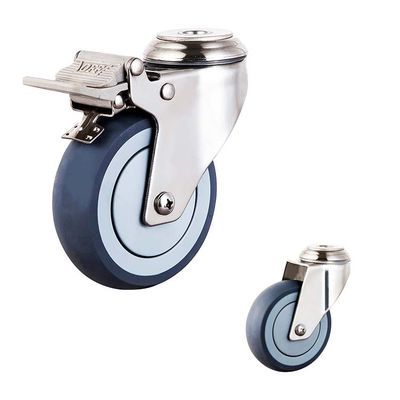 100x30mm 304SS TPR Threaded Stem Double Lock Medium Duty Caster Wheels
