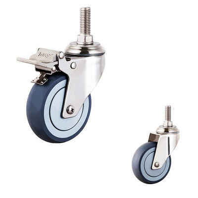 100x30mm 304SS TPR Threaded Stem Double Lock Medium Duty Caster Wheels