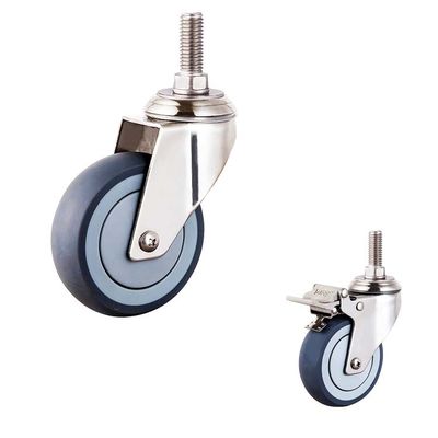 100x30mm 304SS TPR Threaded Stem Double Lock Medium Duty Caster Wheels