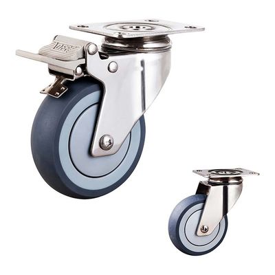 100x30mm 304SS TPR Threaded Stem Double Lock Medium Duty Caster Wheels