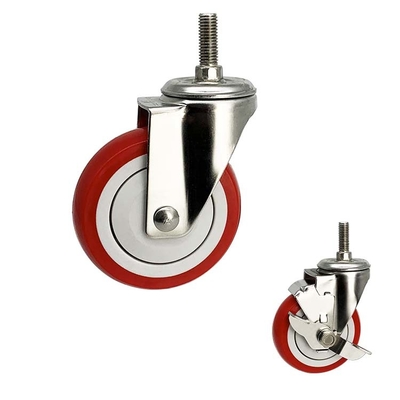 4 Inch Red Polyurethane Swivel Plate Stainless Steel Casters 110kg Load Capacity