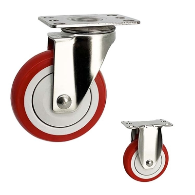 4 Inch Red Polyurethane Swivel Plate Stainless Steel Casters 110kg Load Capacity
