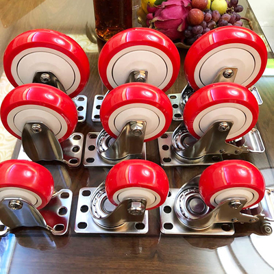 4 Inch Red Polyurethane Swivel Plate Stainless Steel Casters 110kg Load Capacity
