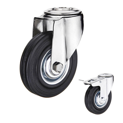 250mm Rubber Casters 10 Inch Black Wheel Bolt Hole Type Swivel Brake Castors