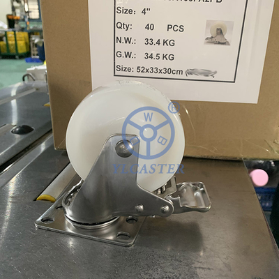75mm Stainless Steel Casters With Double Brake Top Plate Solid Nylon Casters Customize