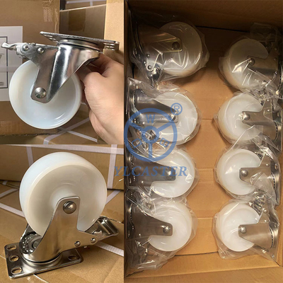 75mm Stainless Steel Casters With Double Brake Top Plate Solid Nylon Casters Customize